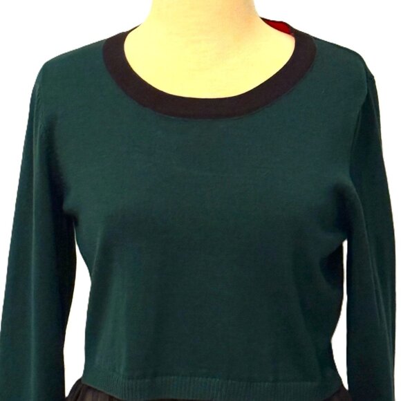 Patrizia Luca Milano Green Mixed Media Scoop Neck Sweater Small Tunic Shirt Top - Picture 2 of 8